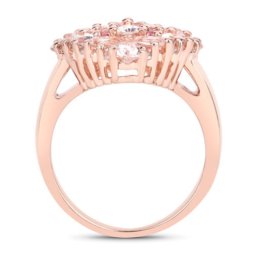"2.36 Carat Genuine Morganite, Pink Tourmaline and White Diamond .925 Sterling Silver Ring