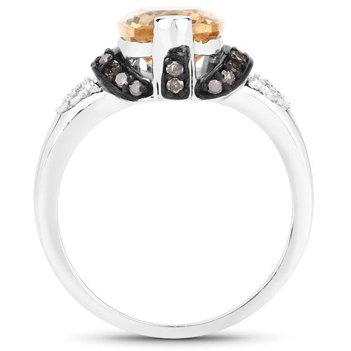"2.83 Carat Genuine Citrine, Champagne Diamond and White Diamond .925 Sterling Silver Ring
